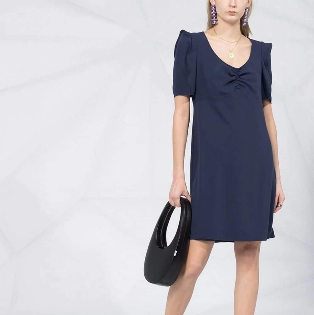 Kenzo Paris Ruched-Bust Mini Dress Navy Blue Size 46